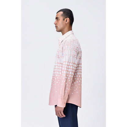 Genes Lecoanet Hemant Regular Fit Button-Up Shirt With Cell Degrade Print - Melon Pink