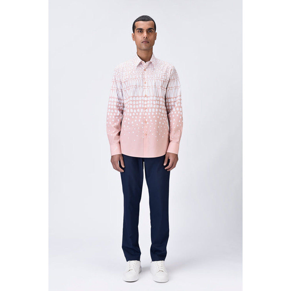 Genes Lecoanet Hemant Regular Fit Button-Up Shirt With Cell Degrade Print - Melon Pink