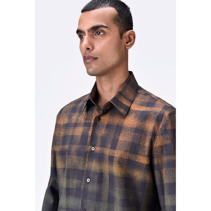 Genes Lecoanet Hemant Dotted Check Shirt- Chocolate Multi-Color