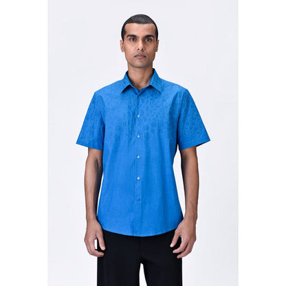 Genes Lecoanet Hemant Giza Cotton Poplin Half Sleeve Shirt - Blue
