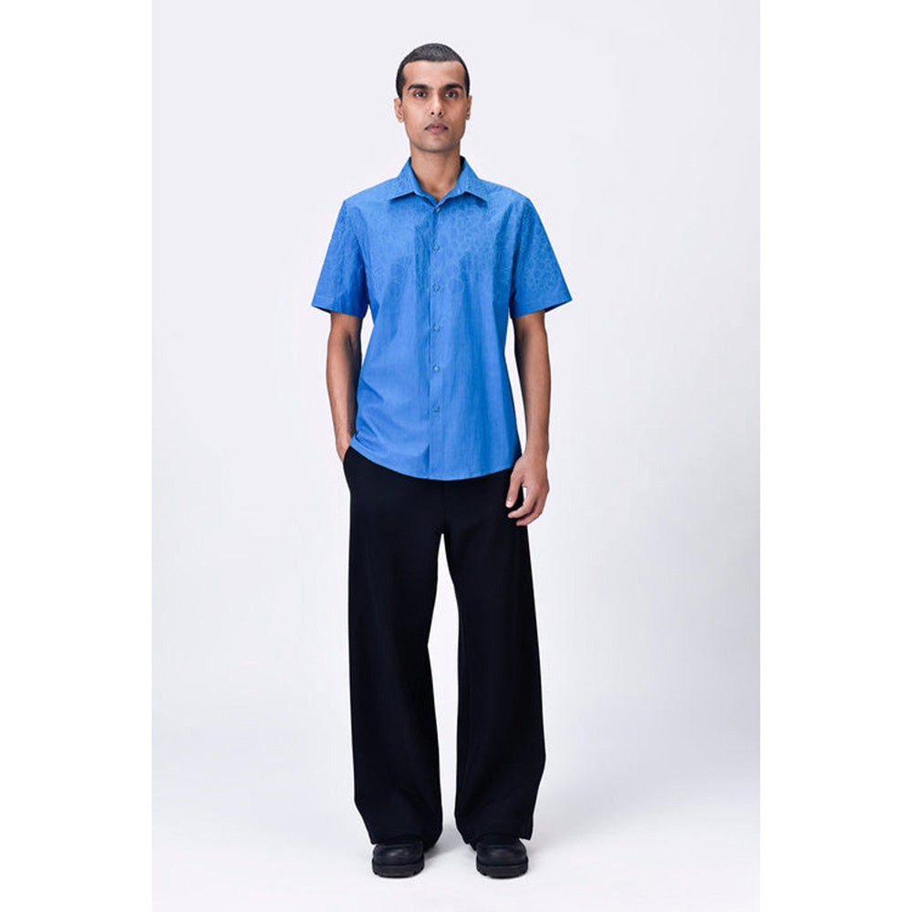 Genes Lecoanet Hemant Giza Cotton Poplin Half Sleeve Shirt - Blue