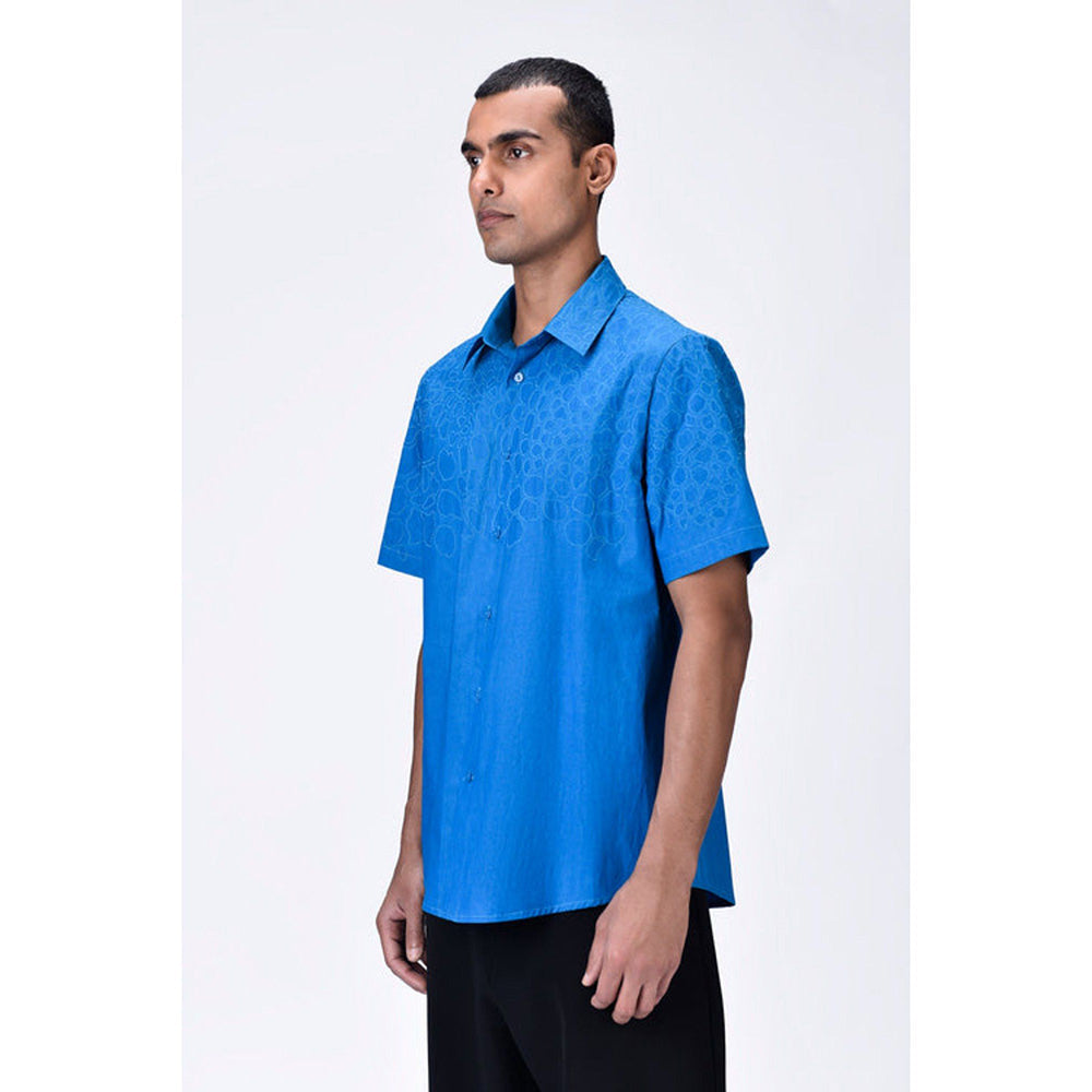 Genes Lecoanet Hemant Giza Cotton Poplin Half Sleeve Shirt - Blue