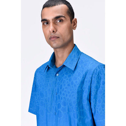 Genes Lecoanet Hemant Giza Cotton Poplin Half Sleeve Shirt - Blue