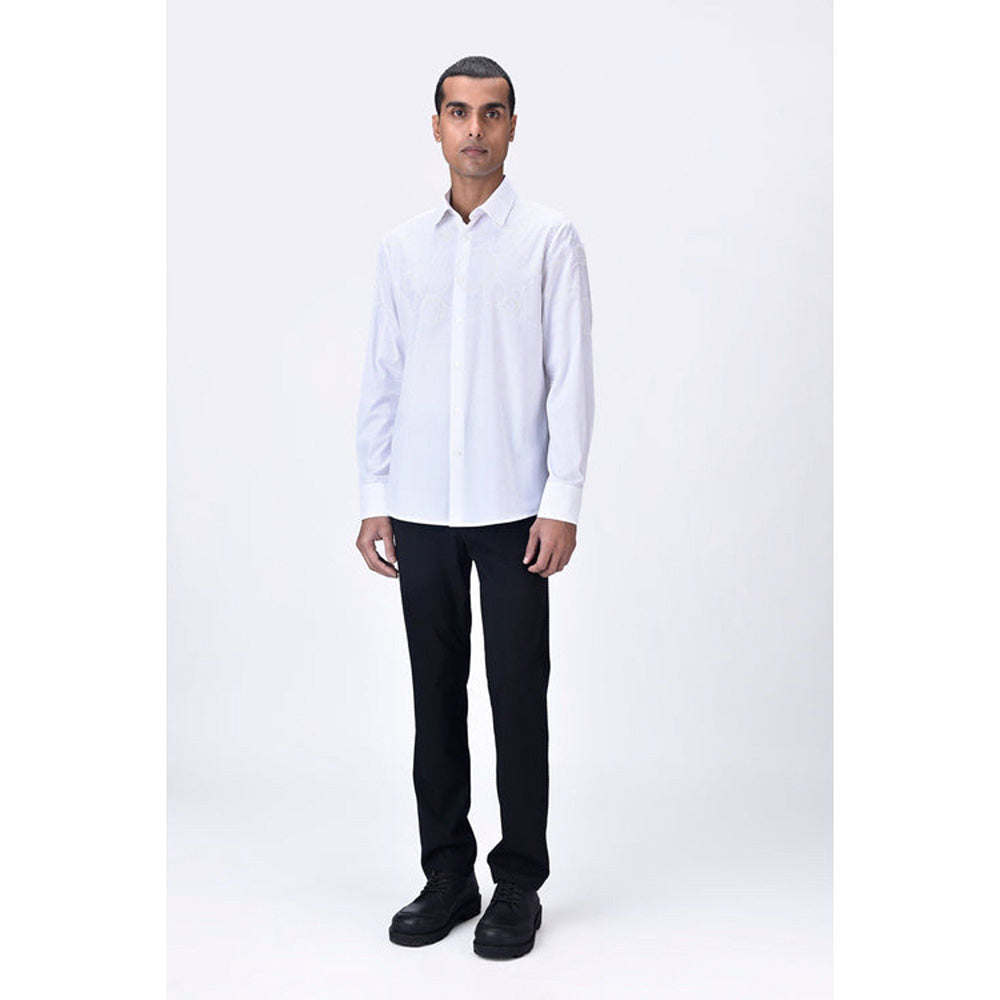 Genes Lecoanet Hemant Giza Cotton Poplin Embroidered Shirt White