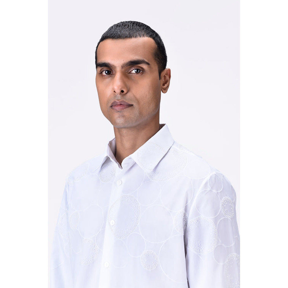 Genes Lecoanet Hemant Giza Cotton Poplin Embroidered Shirt White