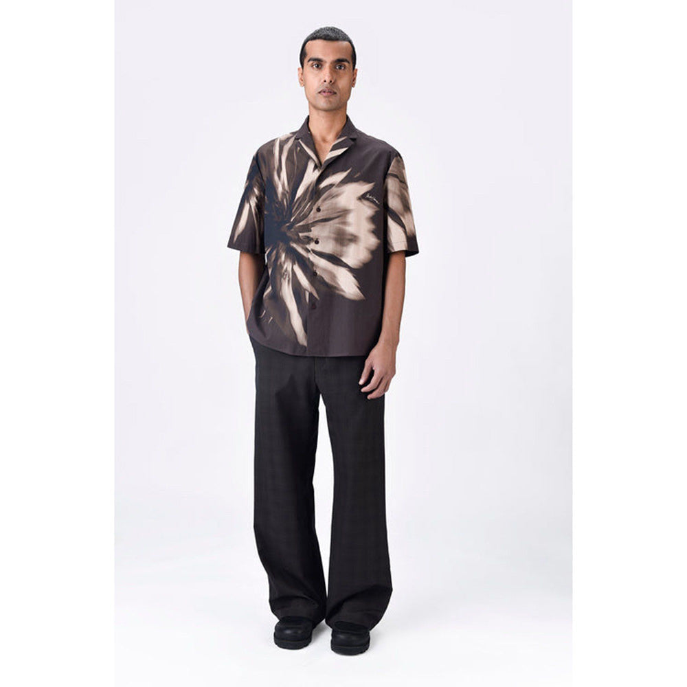 Genes Lecoanet Hemant Cotton Poplin Shirt With Uv Flower Print - Chocolate Brown