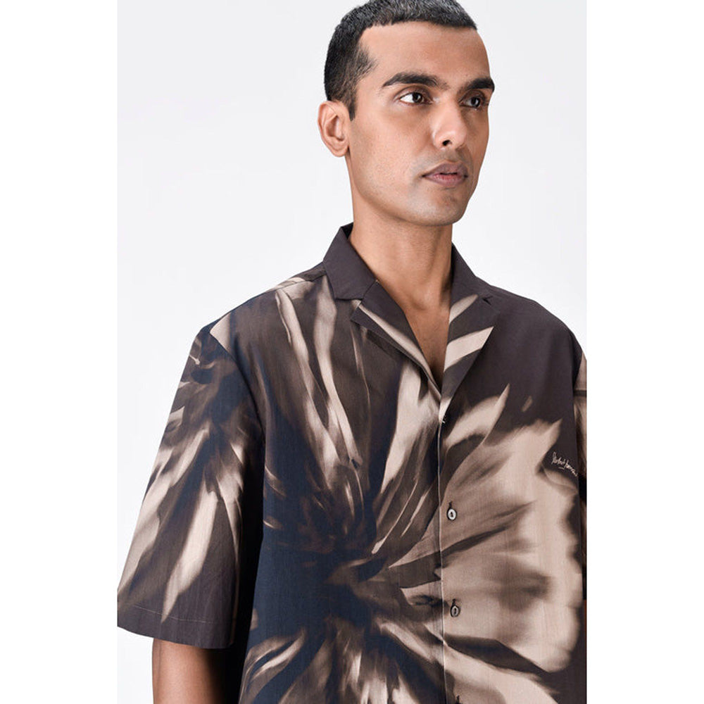 Genes Lecoanet Hemant Cotton Poplin Shirt With Uv Flower Print - Chocolate Brown