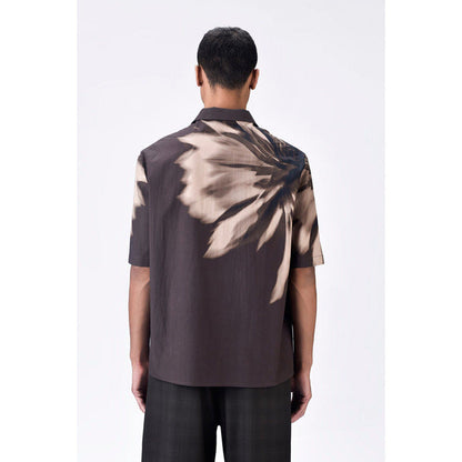 Genes Lecoanet Hemant Cotton Poplin Shirt With Uv Flower Print - Chocolate Brown
