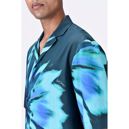 Genes Lecoanet Hemant Cotton Poplin Shirt With Uv Flower Print - Teal Green