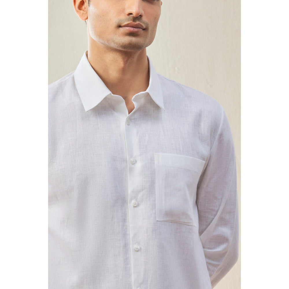 Genes Lecoanet Hemant White Linen Regular Fit Button-Up Shirt