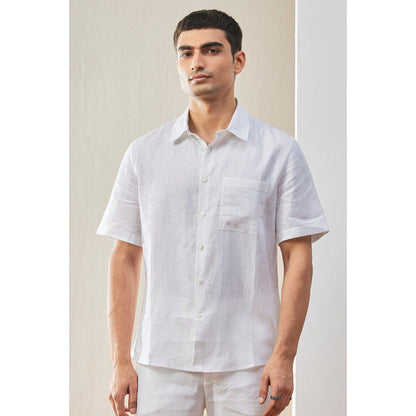 Genes Lecoanet Hemant Mens Half Sleeve Shirt With Tonal Signature Details