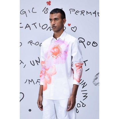 Genes Lecoanet Hemant Anemone Flower Regular Fit Shirt- Coral