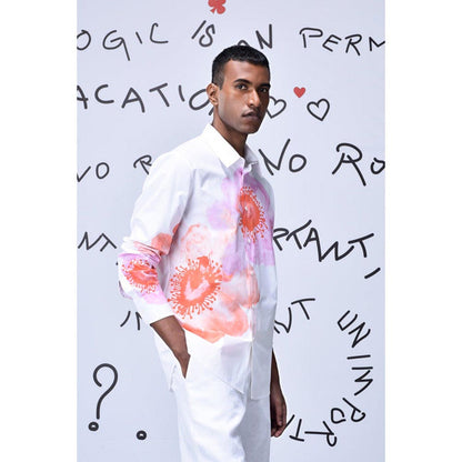 Genes Lecoanet Hemant Anemone Flower Regular Fit Shirt- Coral