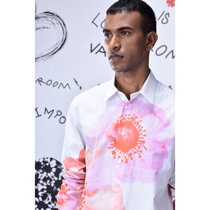 Genes Lecoanet Hemant Anemone Flower Regular Fit Shirt- Coral