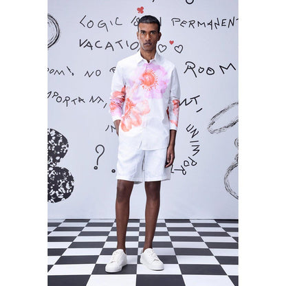 Genes Lecoanet Hemant Anemone Flower Regular Fit Shirt- Coral