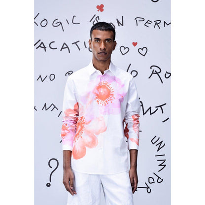 Genes Lecoanet Hemant Anemone Flower Regular Fit Shirt- Coral