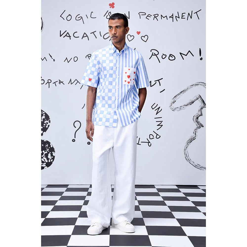 Genes Lecoanet Hemant Half Sleeve Chess Board Stripe Regular Fit Shirt