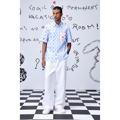 Genes Lecoanet Hemant Half Sleeve Chess Board Stripe Regular Fit Shirt