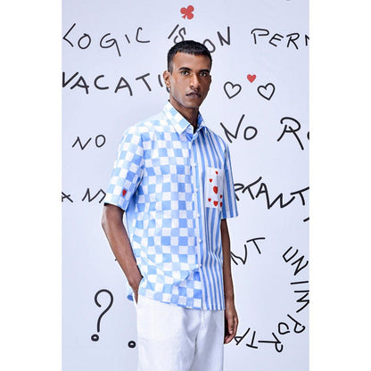 Genes Lecoanet Hemant Half Sleeve Chess Board Stripe Regular Fit Shirt