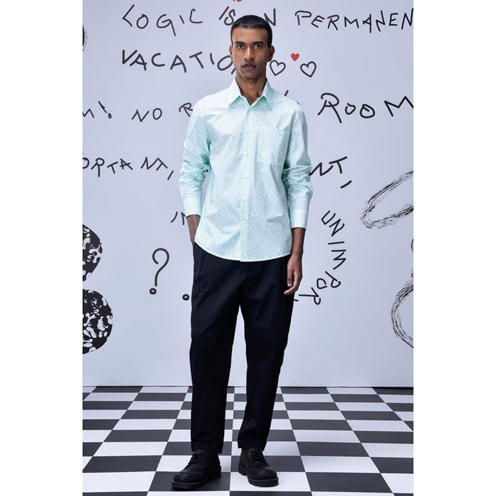 Genes Lecoanet Hemant Labyrinth Cotton Regular Fit Shirt- Nile Green