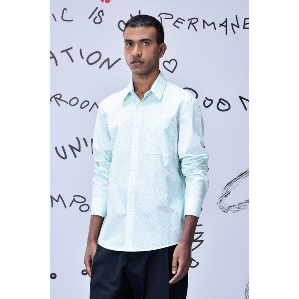 Genes Lecoanet Hemant Labyrinth Cotton Regular Fit Shirt- Nile Green
