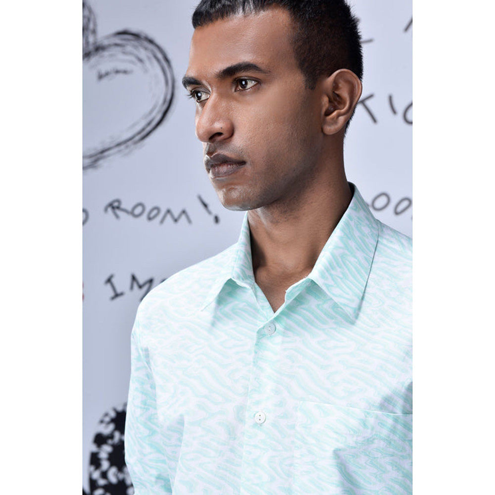 Genes Lecoanet Hemant Labyrinth Cotton Regular Fit Shirt- Nile Green