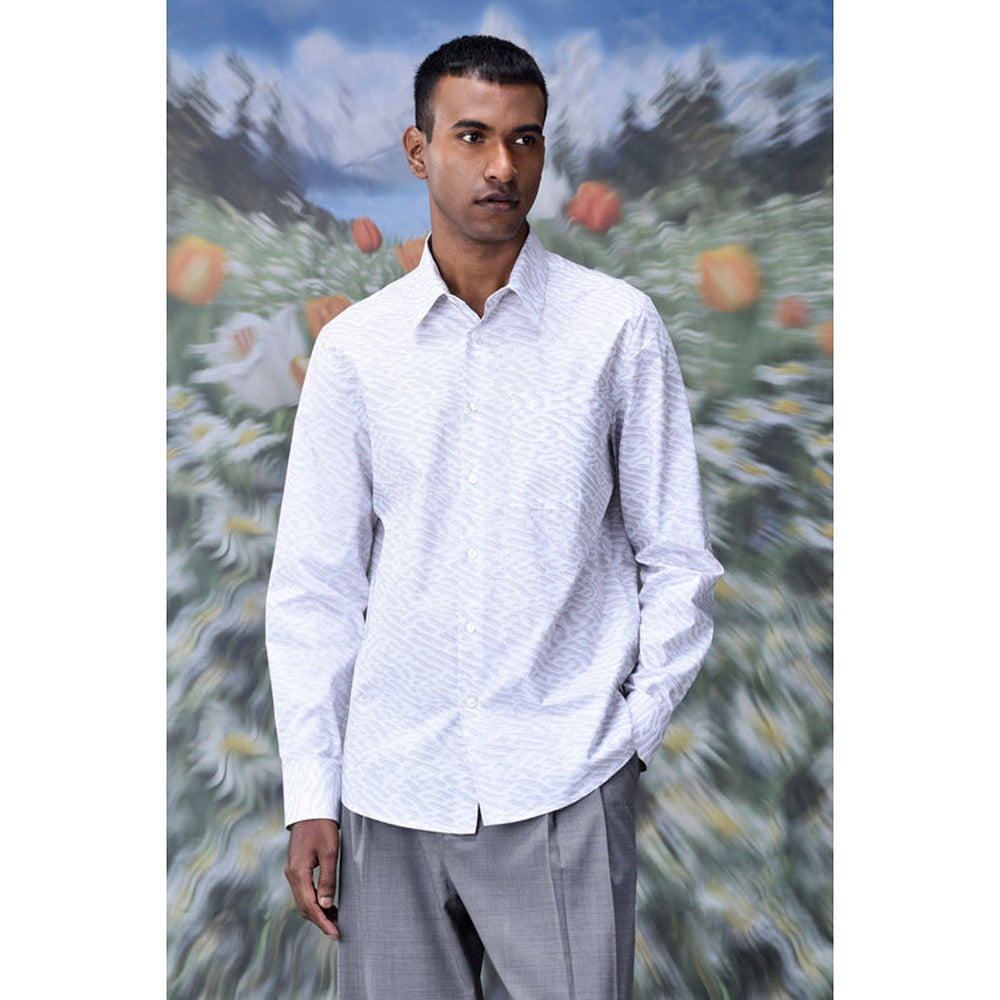 Genes Lecoanet Hemant Labyrinth Cotton Regular Fit Shirt- Pearl Grey