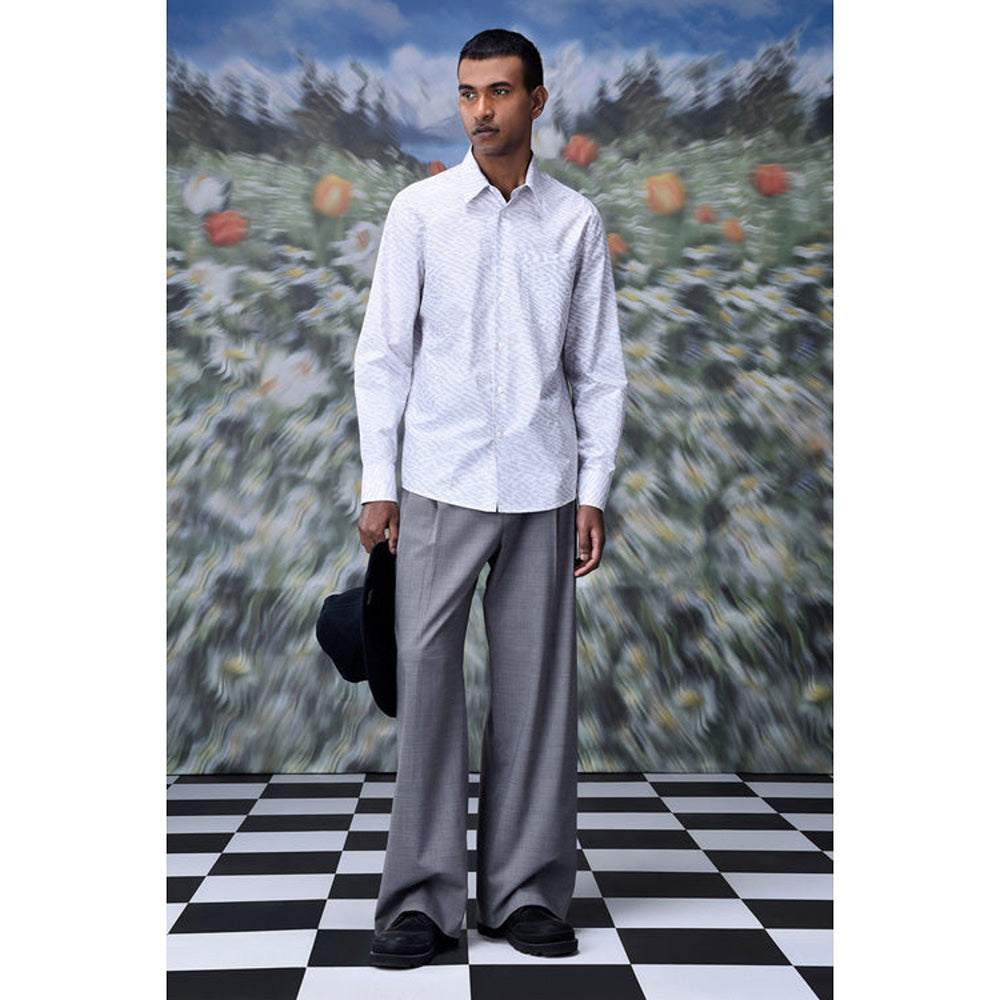 Genes Lecoanet Hemant Labyrinth Cotton Regular Fit Shirt- Pearl Grey