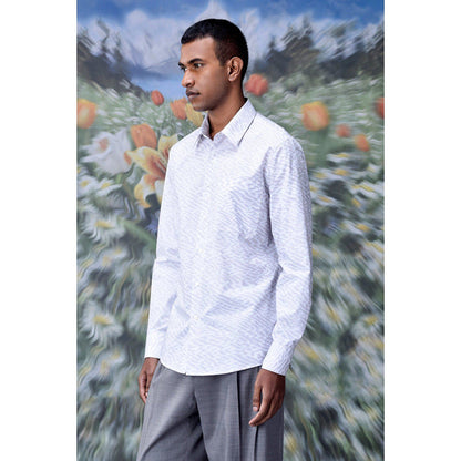 Genes Lecoanet Hemant Labyrinth Cotton Regular Fit Shirt- Pearl Grey