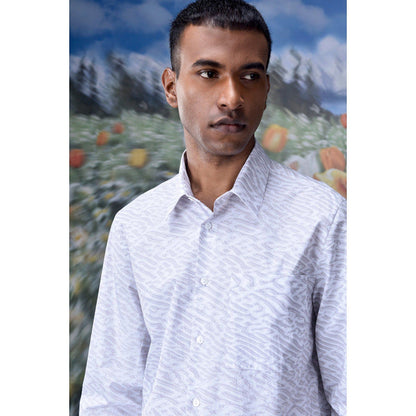 Genes Lecoanet Hemant Labyrinth Cotton Regular Fit Shirt- Pearl Grey