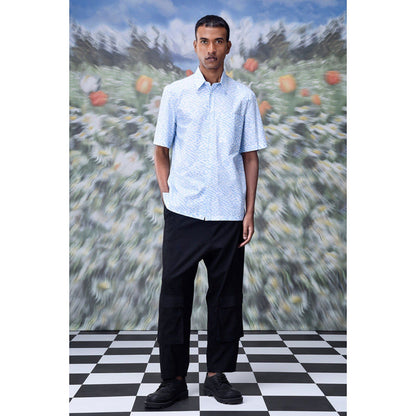 Genes Lecoanet Hemant Labyrinth Cotton Regular Fit Shirt- Light Blue