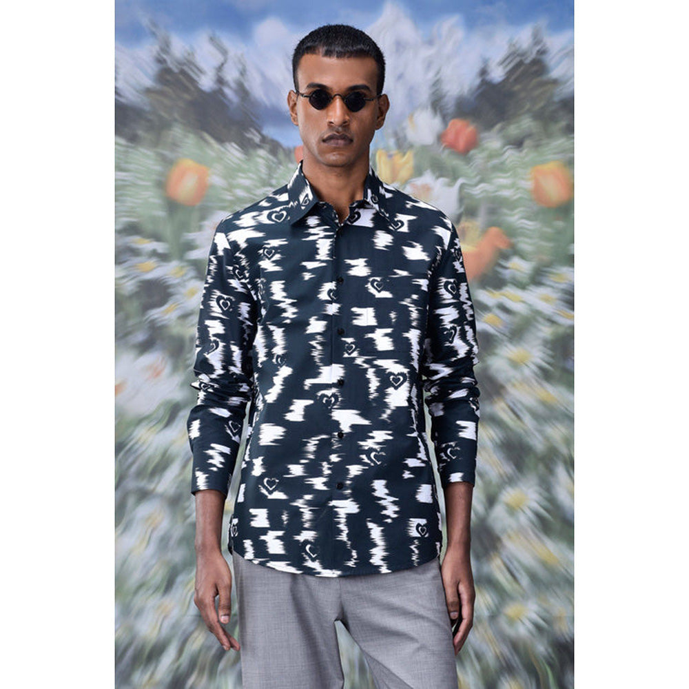 Genes Lecoanet Hemant Ikat Check Print Regular Fit Shirt - Black
