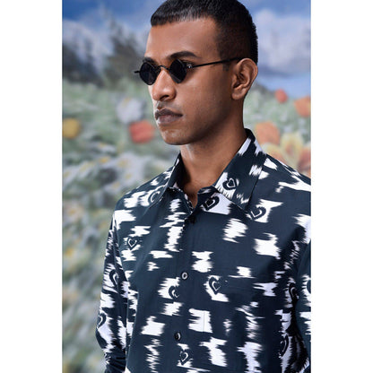 Genes Lecoanet Hemant Ikat Check Print Regular Fit Shirt - Black