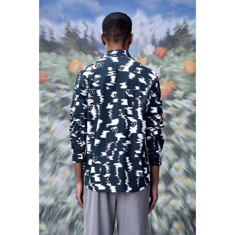 Genes Lecoanet Hemant Ikat Check Print Regular Fit Shirt - Black