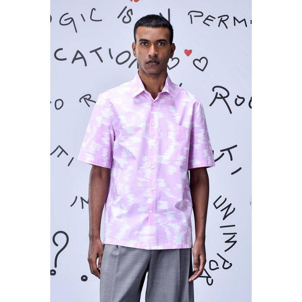 Genes Lecoanet Hemant Ikat Check Print Regular Fit Shirt - Smoothie Lavender