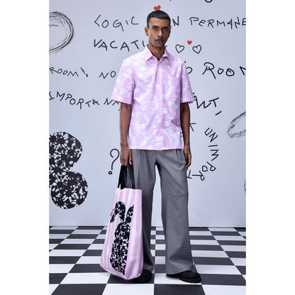 Genes Lecoanet Hemant Ikat Check Print Regular Fit Shirt - Smoothie Lavender