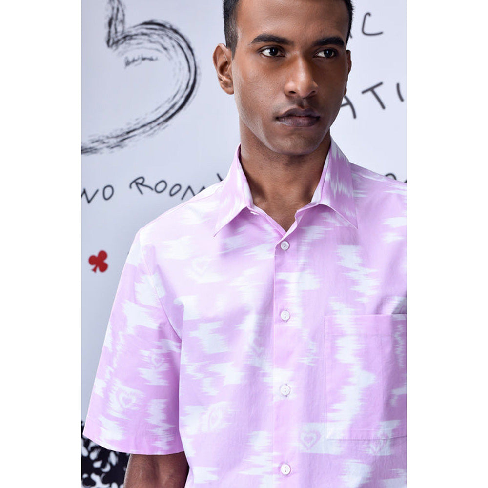 Genes Lecoanet Hemant Ikat Check Print Regular Fit Shirt - Smoothie Lavender