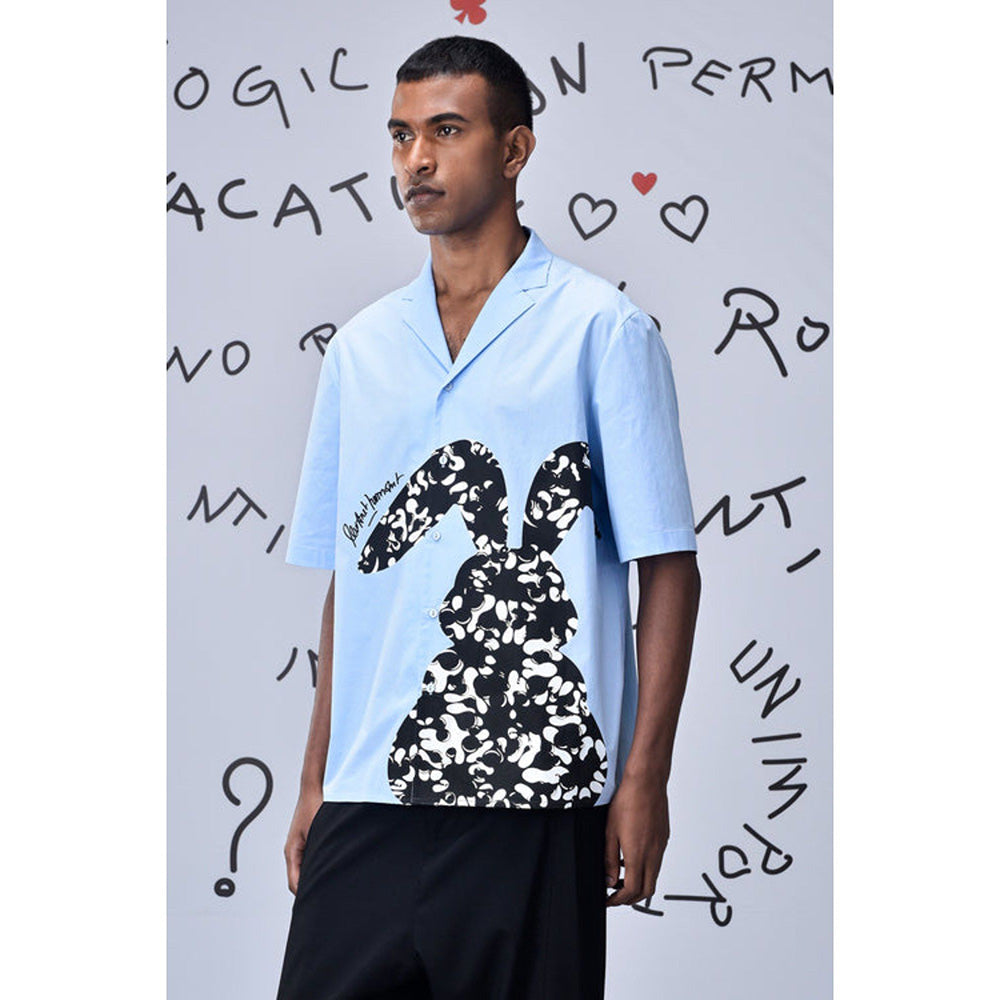 Genes Lecoanet Hemant Rabbit Print Cotton Relax Fit Shirt - Light Blue