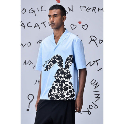 Genes Lecoanet Hemant Rabbit Print Cotton Relax Fit Shirt - Light Blue