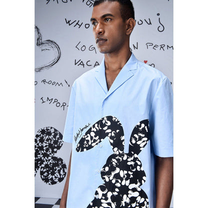 Genes Lecoanet Hemant Rabbit Print Cotton Relax Fit Shirt - Light Blue