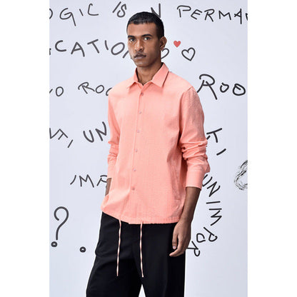 Genes Lecoanet Hemant Drawstring Regular Fit Shirt-Coral Peach