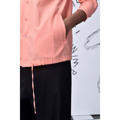 Genes Lecoanet Hemant Drawstring Regular Fit Shirt-Coral Peach
