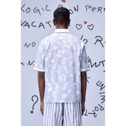 Genes Lecoanet Hemant Ikkat Print Polo T-Shirt- Pearl Grey