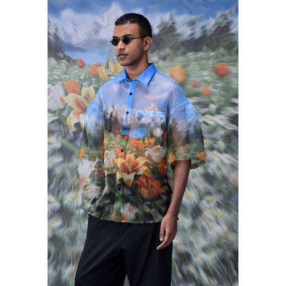 Genes Lecoanet Hemant Organza Garden Print Oversized Shirt