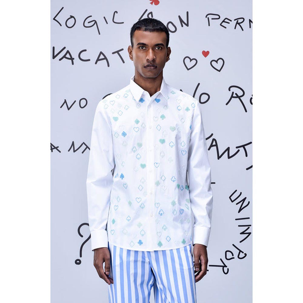 Genes Lecoanet Hemant Card Beard Embroidery Regular Fit Shirt - White