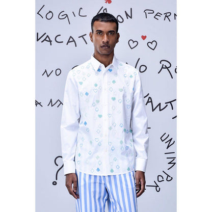 Genes Lecoanet Hemant Card Beard Embroidery Regular Fit Shirt - White