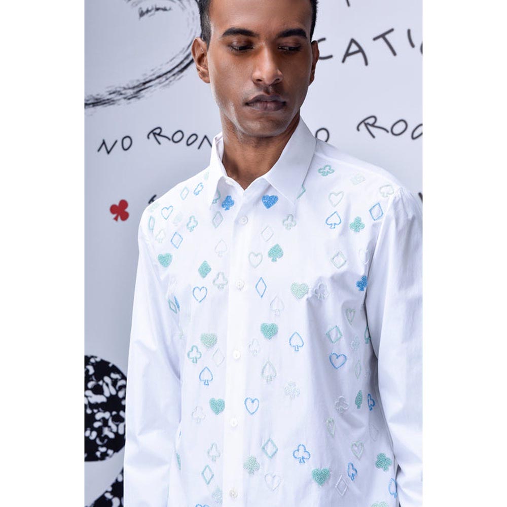 Genes Lecoanet Hemant Card Beard Embroidery Regular Fit Shirt - White
