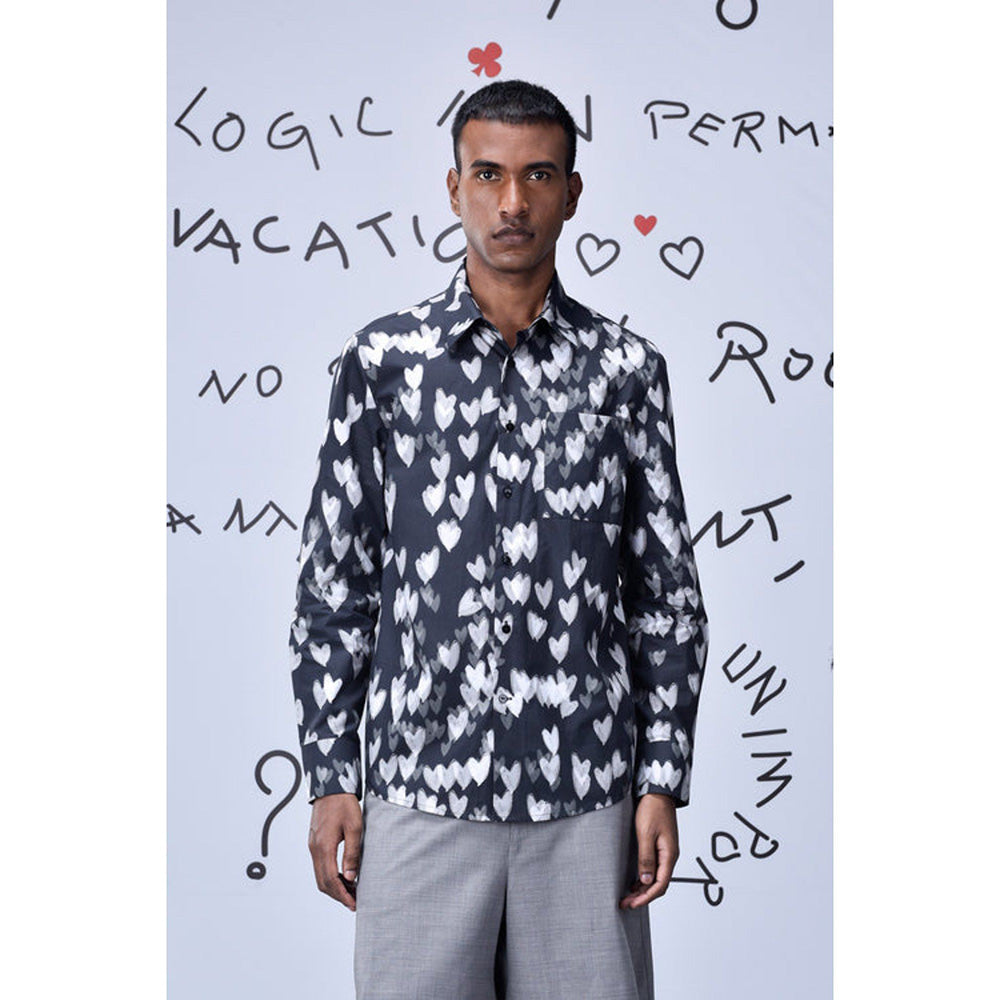 Genes Lecoanet Hemant Button Up Heart Regular Fit Shirt- Black