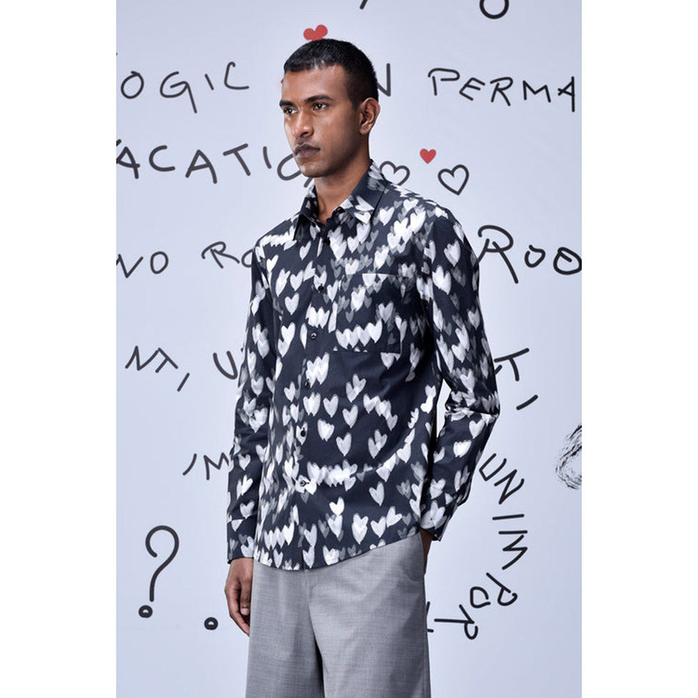 Genes Lecoanet Hemant Button Up Heart Regular Fit Shirt- Black