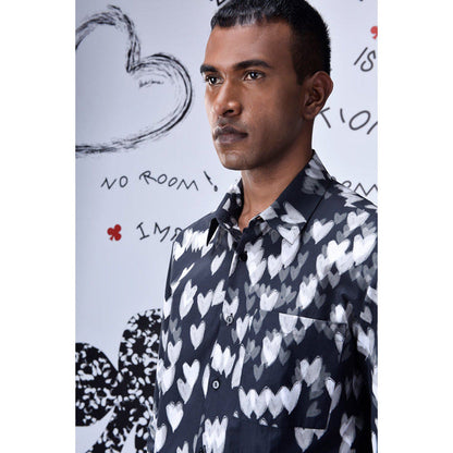 Genes Lecoanet Hemant Button Up Heart Regular Fit Shirt- Black